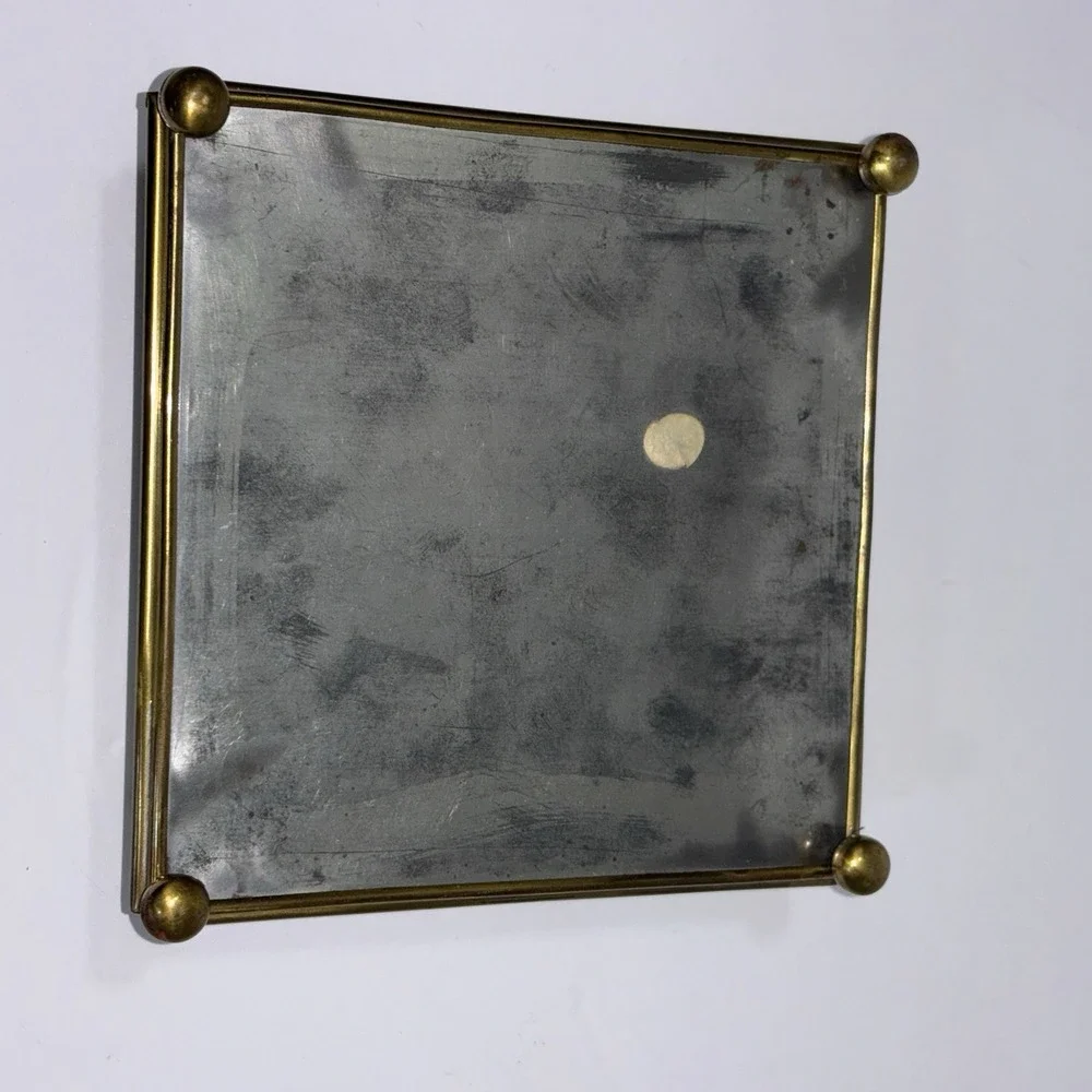 Vtg Brass w/ Etched UNICORN Glass Lid & Mirror Hinged Curio Jewelry Trinket Box